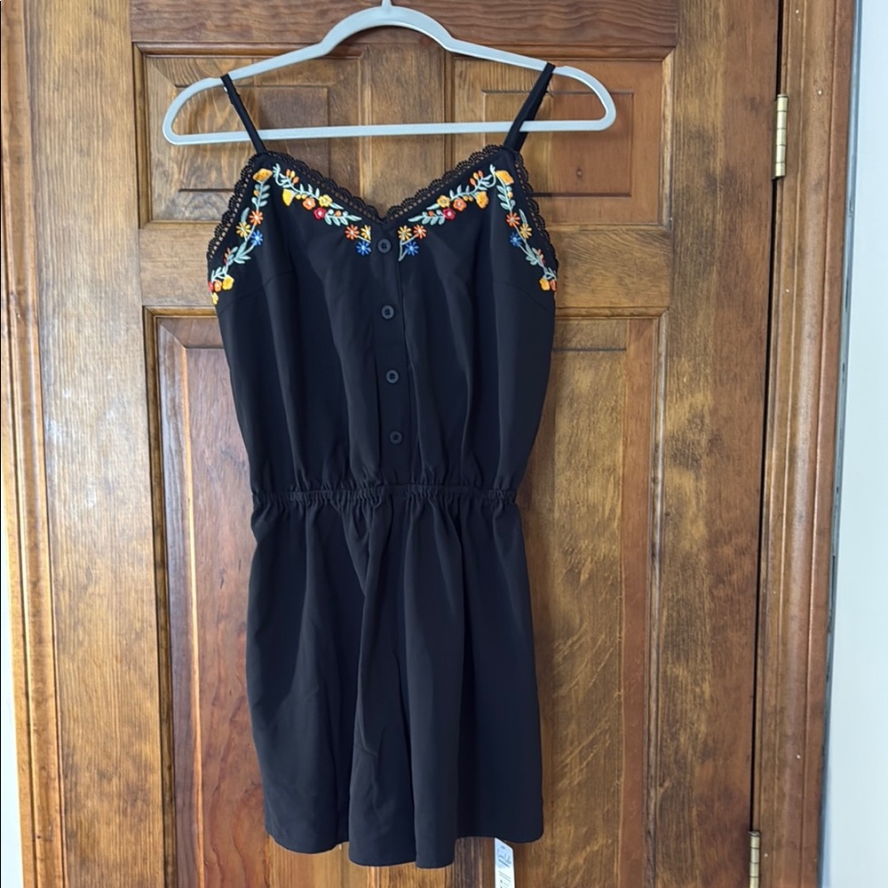 Black Floral Embroidered Romper